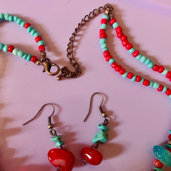 Gem & Enamel Pendant Necklace & Earring Set - Festival Wear Hippie - Boho Set - Picture 7 of 14